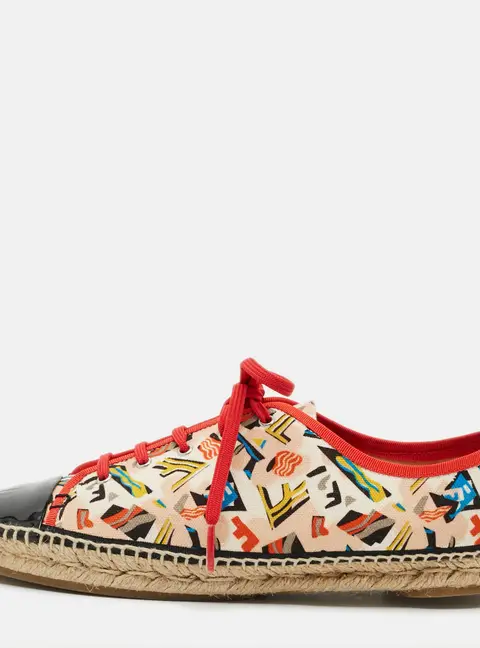 Fendi Junia Size 39 Multicolor Canvas Patent Leather Lace Up Sneakers