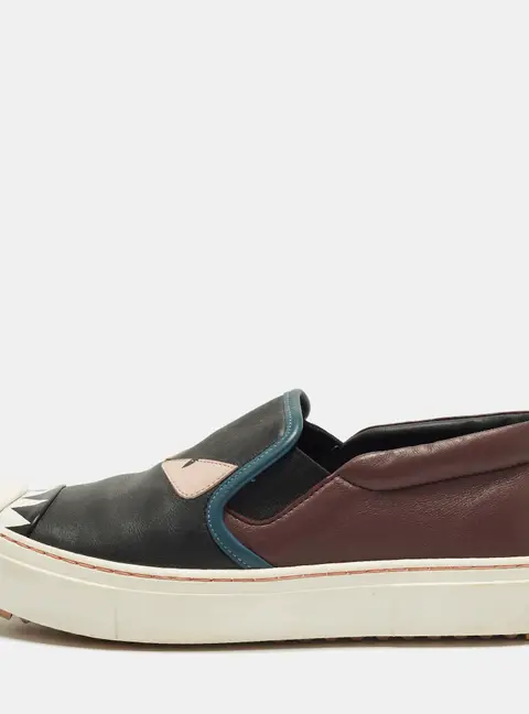 Fendi Monster Eyes Size 37 Black/Purple Leather Slip On Sneakers