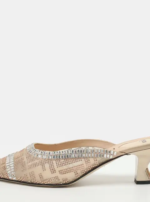 Fendi Colibri Embellished Size 40.5 Beige Mesh Mules