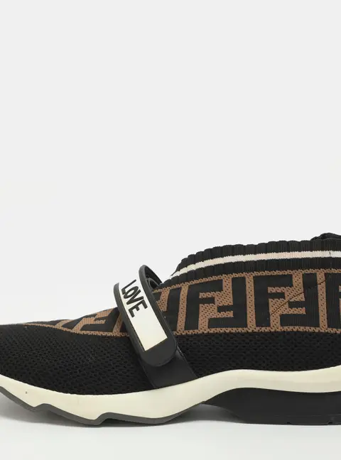Fendi Rockoko Size 40 Brown FF Knit Fabric Slip On Sneakers