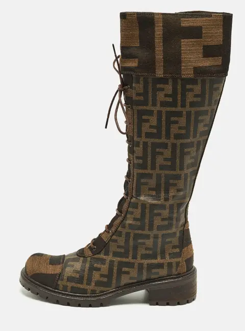 Fendi Mania Size 36 Multicolor FF Canvas Knee Length Boots