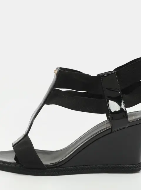 Fendi Size 41 Black Elastic and Patent Leather Espadrille Wedge Sandals