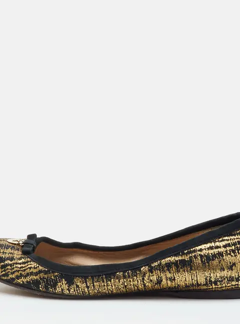Fendi Size 39 Black/Gold Metallic Embossed Suede Ballet Flats