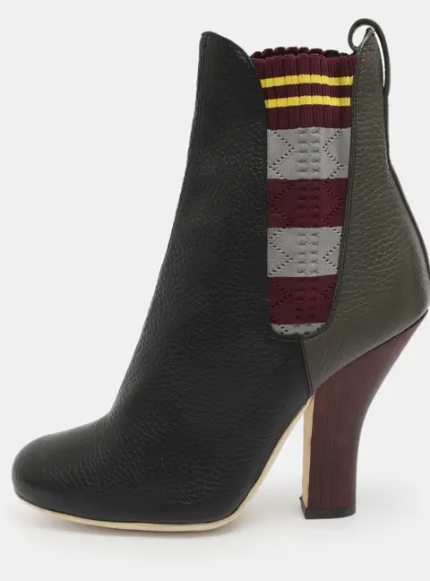 Fendi Marie Antoinette Size 39 Black Knit And Leather Boots