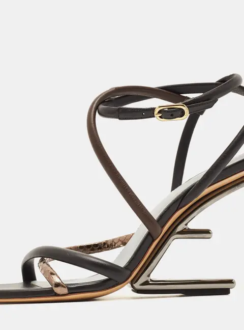 Fendi Fendi First Size 38.5 Black/Brown Leather Ankle Strap Sandals