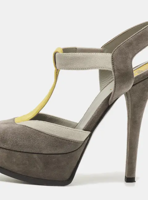 Fendi Size 38.5 Grey/Yellow Suede Platform Sandals