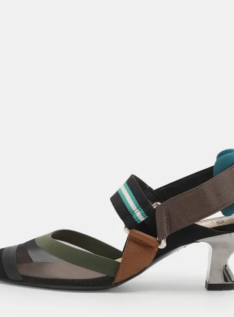 Fendi Colibri Size 35 Muticolor Fabric and Mesh Slingback Pumps