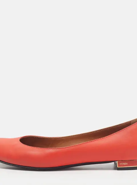 Fendi Size 37 Orange Leather Ballet Flats