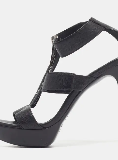 Fendi Size 36.5 Black Leather Ankle Strap Sandals
