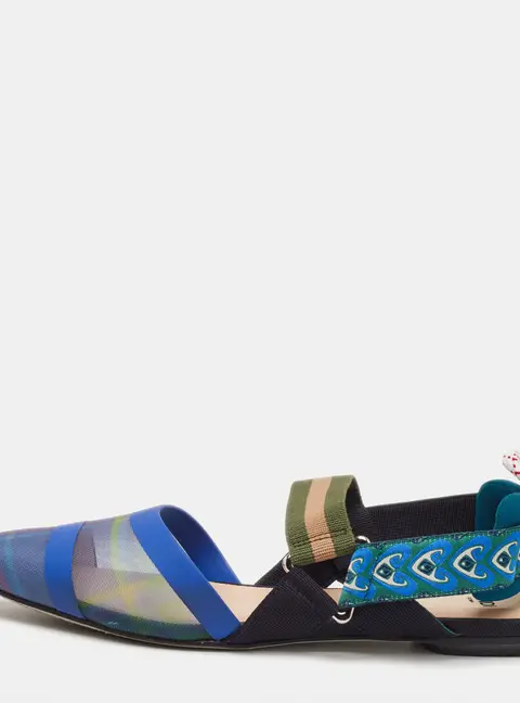 Fendi Size 37 Blue Mesh and Fabric Colibri Slingback Flats