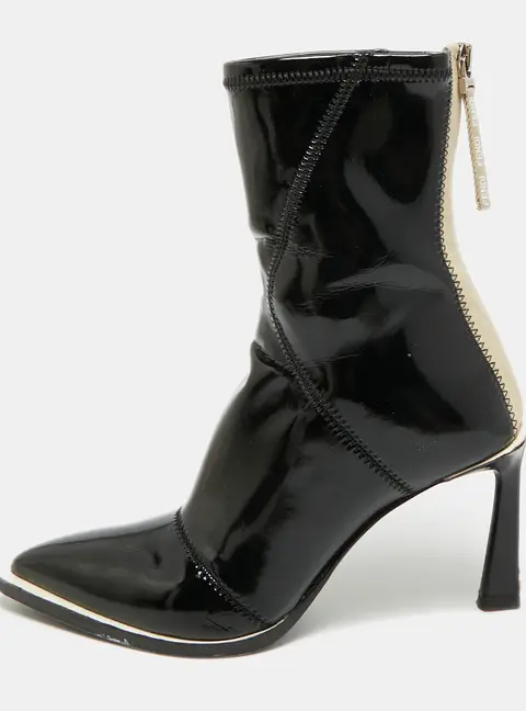 Fendi Glossy Size 37 Black Leather Ankle Length Boots