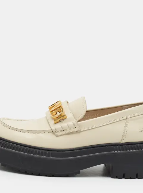 Fendi Fendigraphy Size 40 Cream Leather Platform Slip On Loafers
