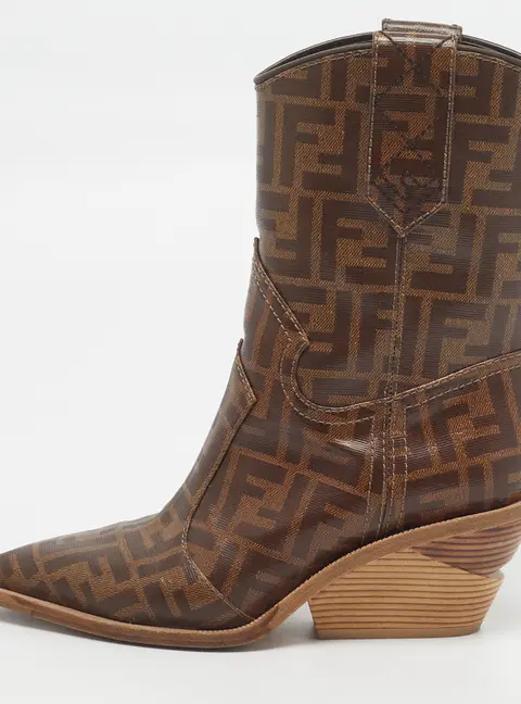 Fendi Size 36 Brown Zucca Coated Canvas Pointed Toe Ankle Boots