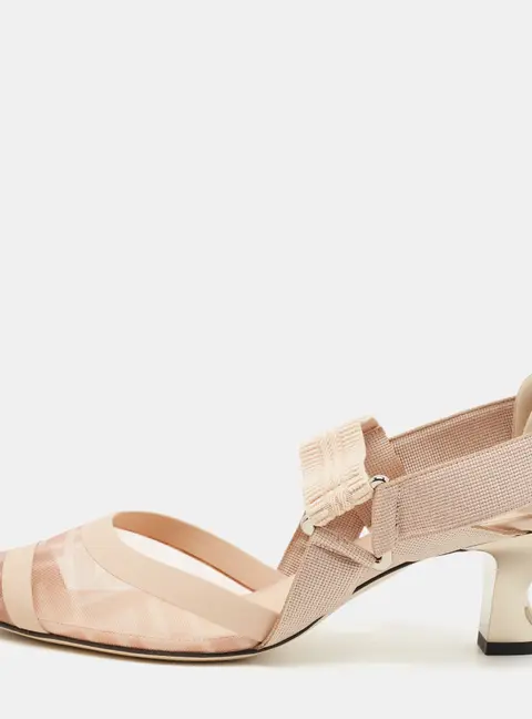 Fendi Colibri Size 38.5 Beige/Cream  Leather and Mesh Slingback Pumps