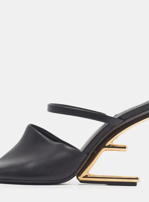 Fendi First Size 37.5 Black Leather Slide Sandals