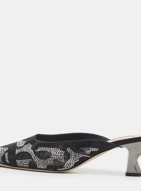 Fendi Colibri Size 40 Black Mesh Crystal Embellished Mules