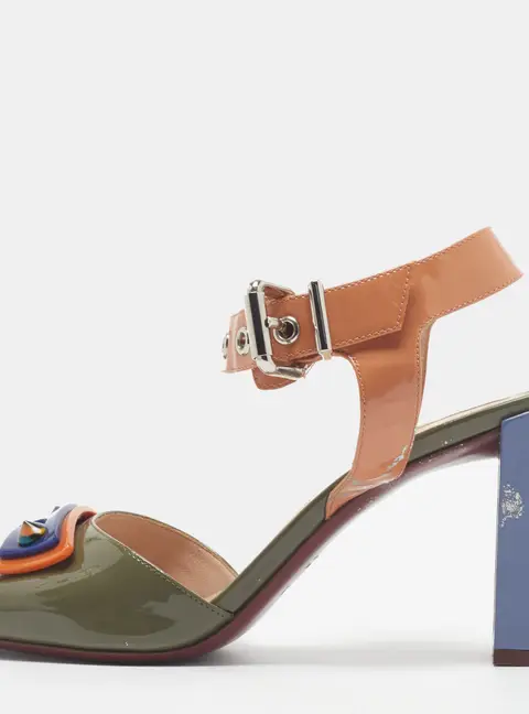 Fendi Size 38.5 Multicolor Patent Leather Ankle Strap Sandals
