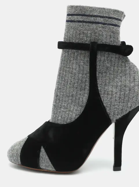 Fendi Size 38 Grey/Black Velvet and Wool Mid Calf Boots