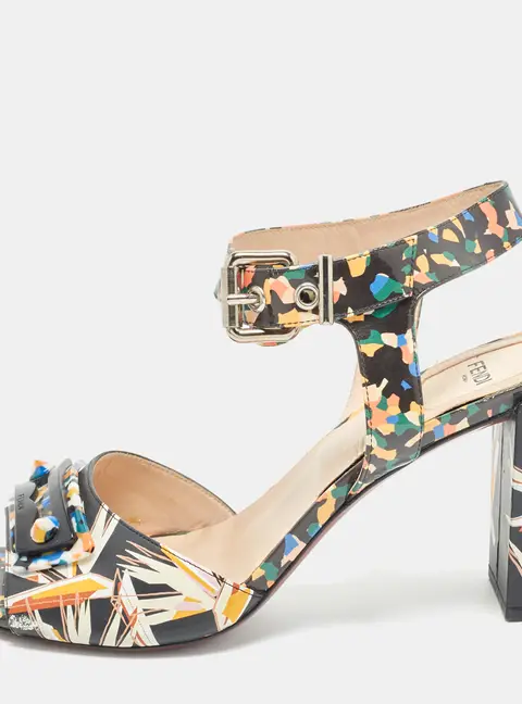 Fendi Size 40 Multicolor Patent Leather Ankle Strap Sandals