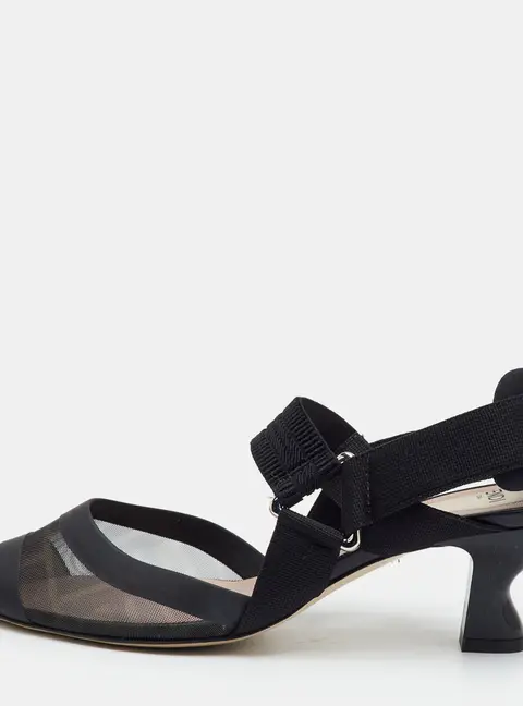 Fendi Colibri Size 37 Black Zucca Mesh and Canvas Slingback Pumps