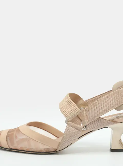 Fendi Colibri Size 38.5 Beige/Cream  Leather and Mesh Slingback Pumps