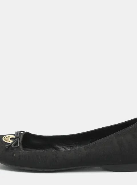 Fendi Size 36 Bow Black Zucca Canvas Ballet Flats
