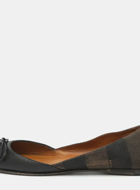 Fendi Size 37.5 Brown/Black  Leather And Canvas Toe Ballet Flats
