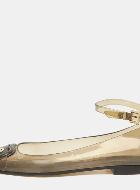 Fendi Size 39 Transparent Jelly Peep Toe Ankle Strap Ballet Flats