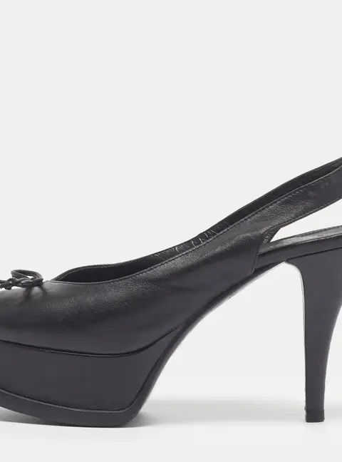 Fendi Fendista Size 37.5 Black Leather Platform Slingback Pumps