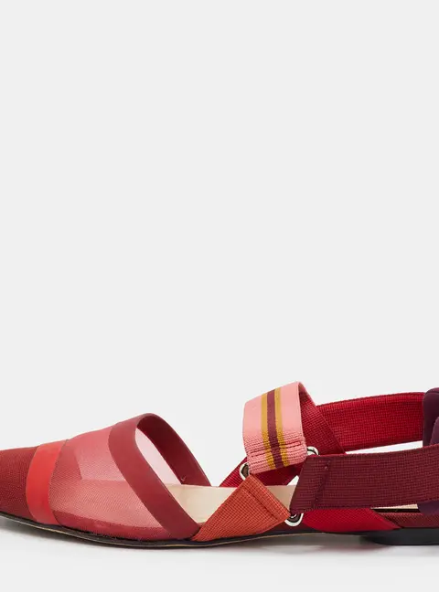Fendi Colibri Size 37 Red Mesh and Fabric Slingback Flats
