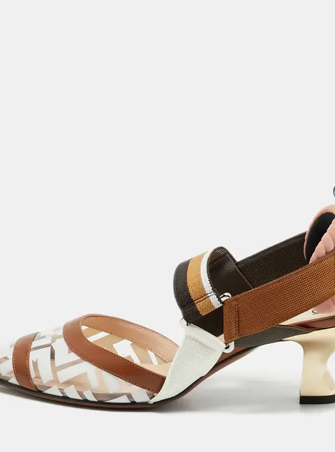 Fendi Colibri Size 38 Multicolor Leather and PVC Slingback Pumps