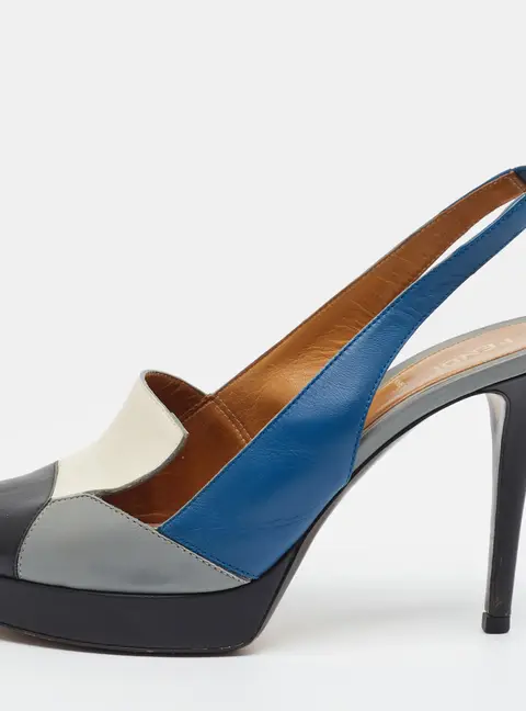 Fendi Size 38 Multicolor Leather Platform Slingback Sandals