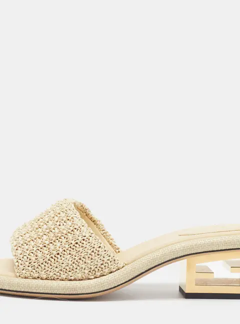 Fendi FF Size 38.5 Beige Straw Slide Sandals