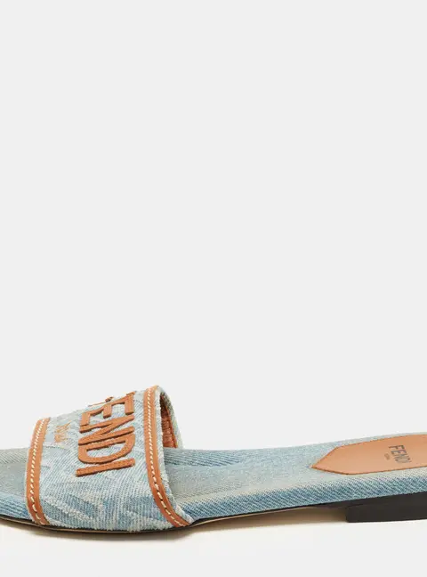 Fendi Size 36 Blue Denim Flat Slides