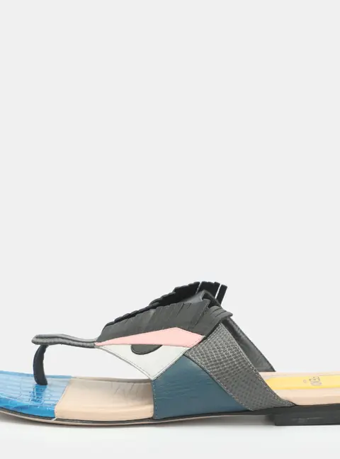 Fendi Bug Monster Size 37.5 Multicolor Leather Thong Sandals
