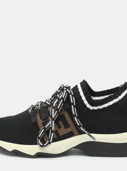 Fendi FF Rockoko Size 36 Black/Brown Knit Fabric Sneakers