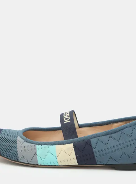 Fendi Size 37.5 Multicolor Striped Knit Fabric Ballet Flats