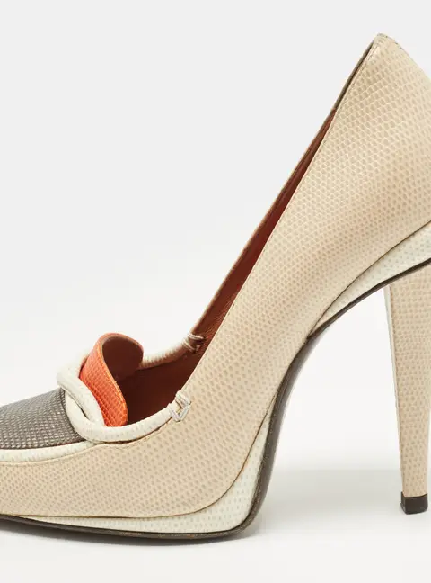 Fendi Size 37.5 Tricolor Lizard Embossed Leather Pumps