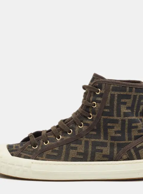 Fendi FF Motif Domino Size 41 Brown Zucca Canvas High Top Sneakers
