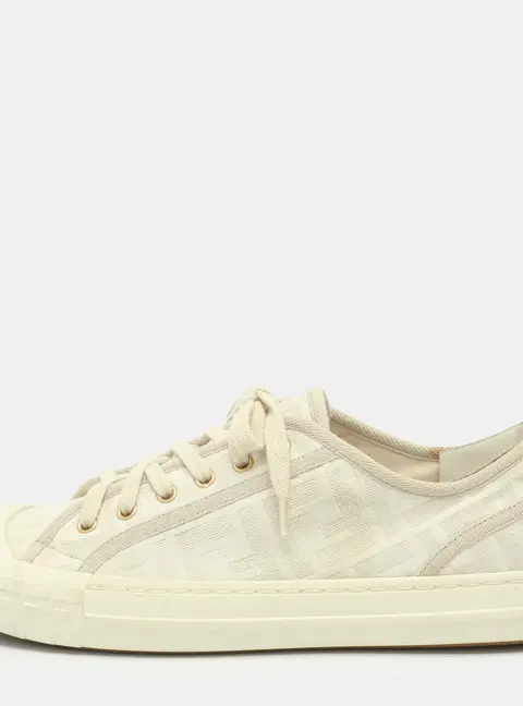 Fendi Domino Size 41 Off White FF Canvas Low Top Sneakers