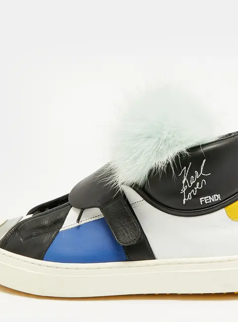 Fendi Karlito Size 41 Multicolor Leather and Mink Fur High Top Sneakers