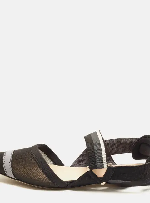 Fendi Colibri Size 37.5 Multicolor Canvas and Mesh Slingback Flats