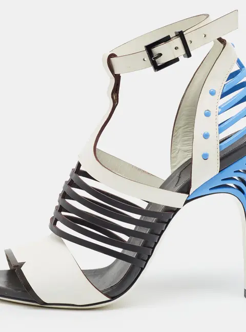 Fendi Size 37 Tricolor Leather Strappy Sandals