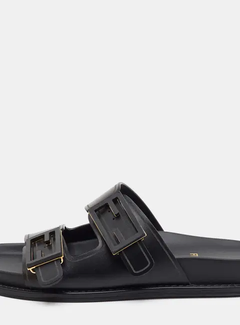 Fendi Feel Size 36 Black Leather Flat Slide Sandals