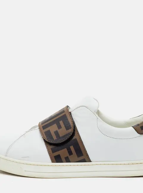 Fendi FF Size 36 White/Brown Zucca Leather Slip On Sneakers