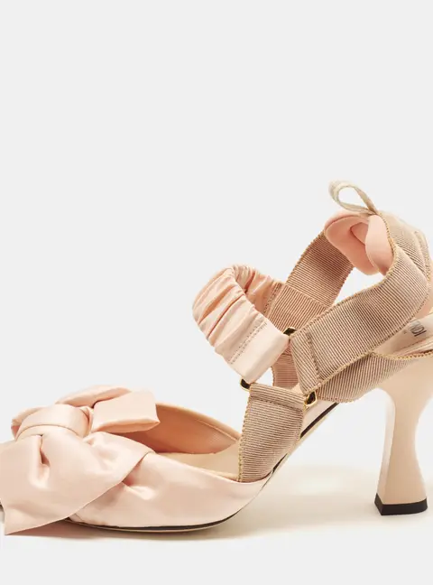 Fendi Colibri Size 40 Beige/Pink Mesh and Satin Slingback Pumps
