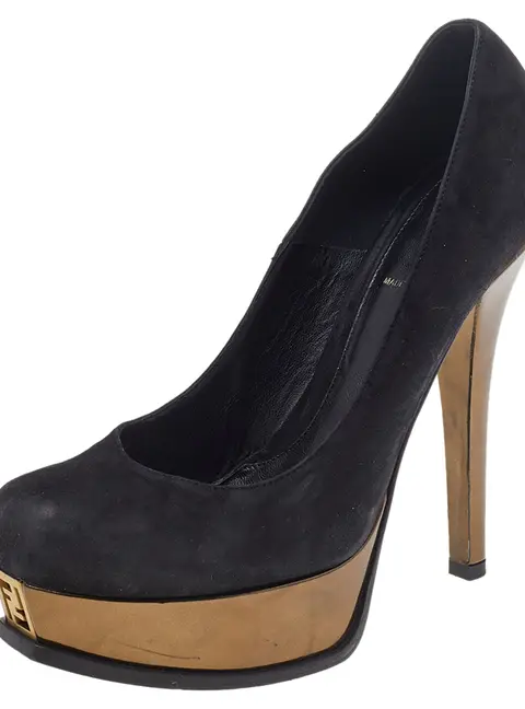 Fendi Black Leather Fendista Platform Pumps Size 40