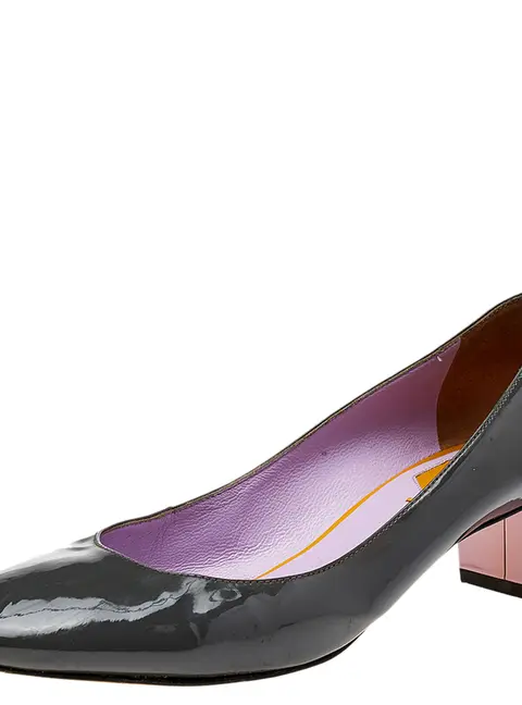 Fendi Grey/Purple Patent Leather Block Heel Pumps Size 37