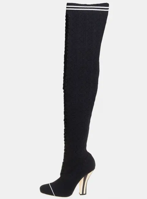 Fendi Black Knit Fabric Over the Knee Boots Size 39