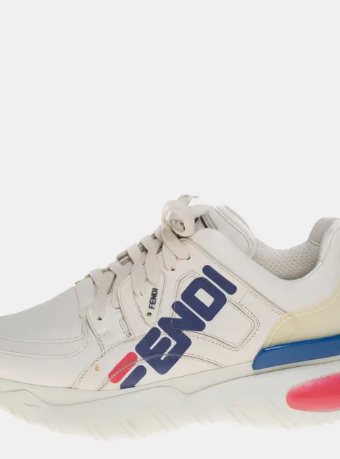 Fendi White Leather And Rubber Fendi-Fila Mania Logo Low Top Sneakers Size 39